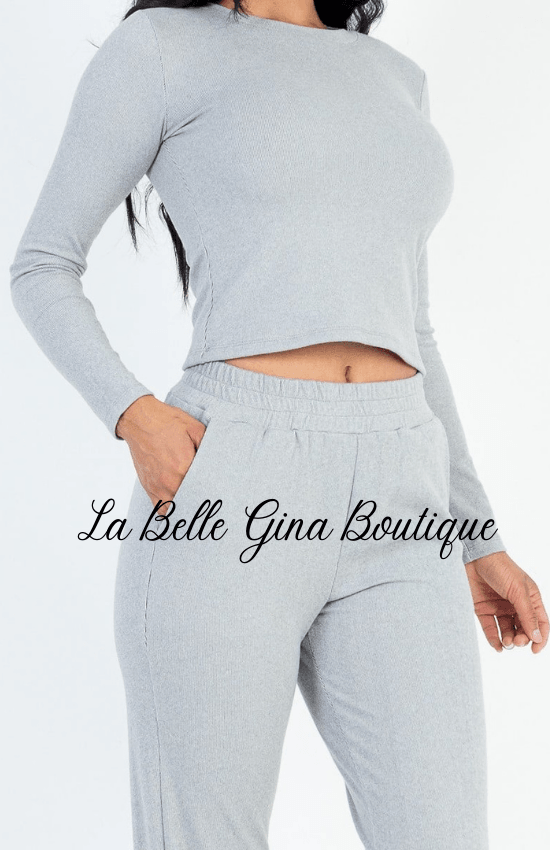 Sara Ribbed Sweatshirt Joggers set - La Belle Gina Boutique