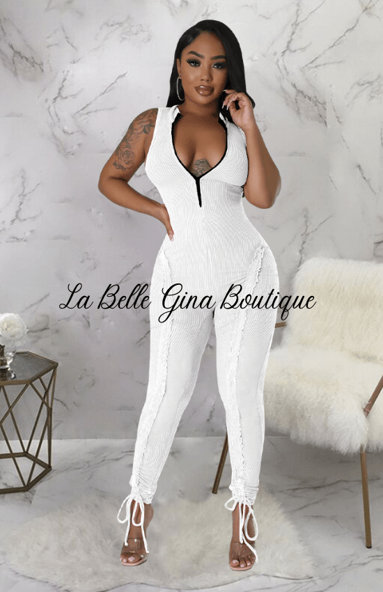 Sara Sleeveless Jumpsuit White - La Belle Gina Boutique