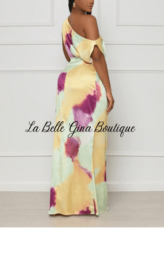 Sara Sleeveless Vibrant Colorful Split Dress-Light Green - La Belle Gina Boutique