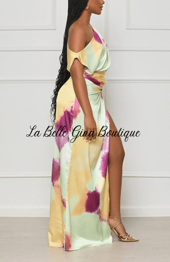 Sara Sleeveless Vibrant Colorful Split Dress-Light Green - La Belle Gina Boutique