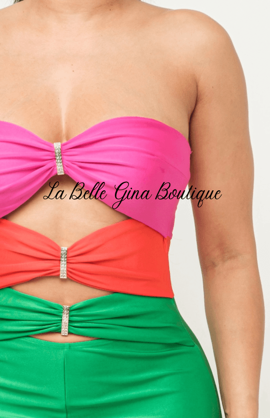 Vena Color Block Front Shirring Cut Out Rings Jumpsuit-Royal Blue - La Belle Gina Boutique