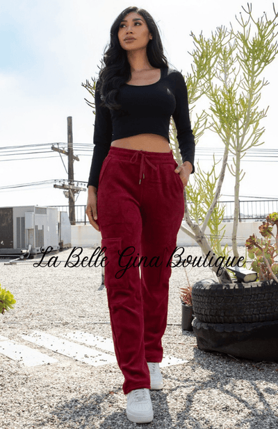 Veve Drawstring Cargo Velour Pants - La Belle Gina Boutique
