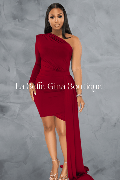 Mya single sleeve diagonal neck dress - La Belle Gina Boutique