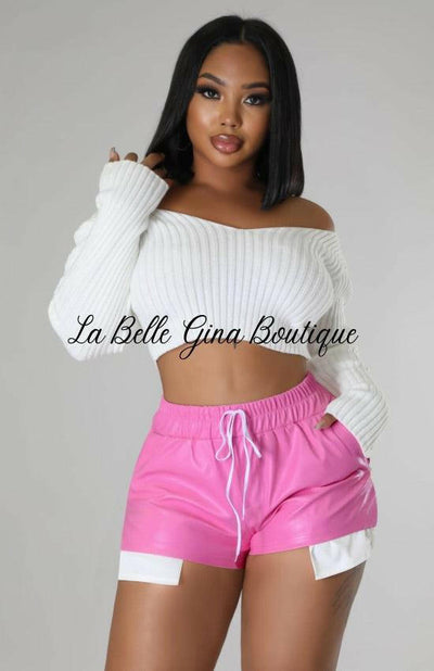 Amélie deep pocket leather shorts-pink - La Belle Gina Boutique