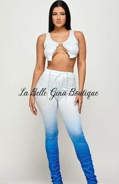 Avena Sleeveless Crop Top And Pants Set-Blue - La Belle Gina Boutique