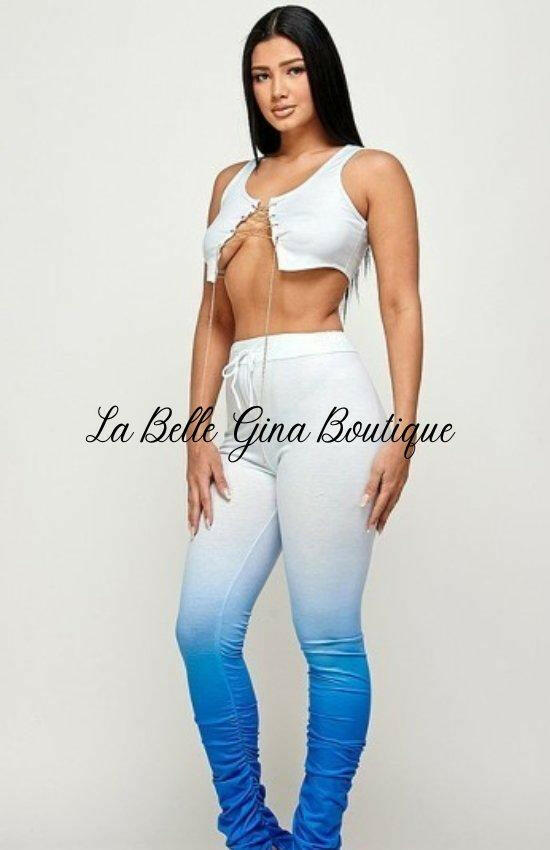 Avena Sleeveless Crop Top And Pants Set-Blue - La Belle Gina Boutique