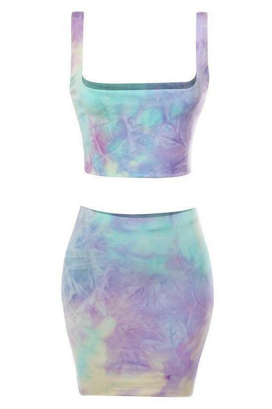 AVENA tie dye square neck crop and mini skirt set. - La Belle Gina Boutique