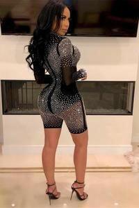 BAE mesh patch studded sequine zipper see through romper. - La Belle Gina Boutique