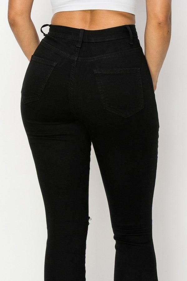 BEN Junior flare black jeans knee cut leg opening. - La Belle Gina Boutique