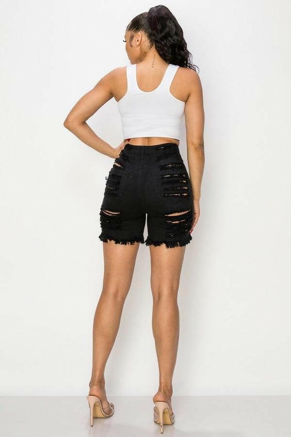 BEN Junior heavy destroy short black jeans. - La Belle Gina Boutique