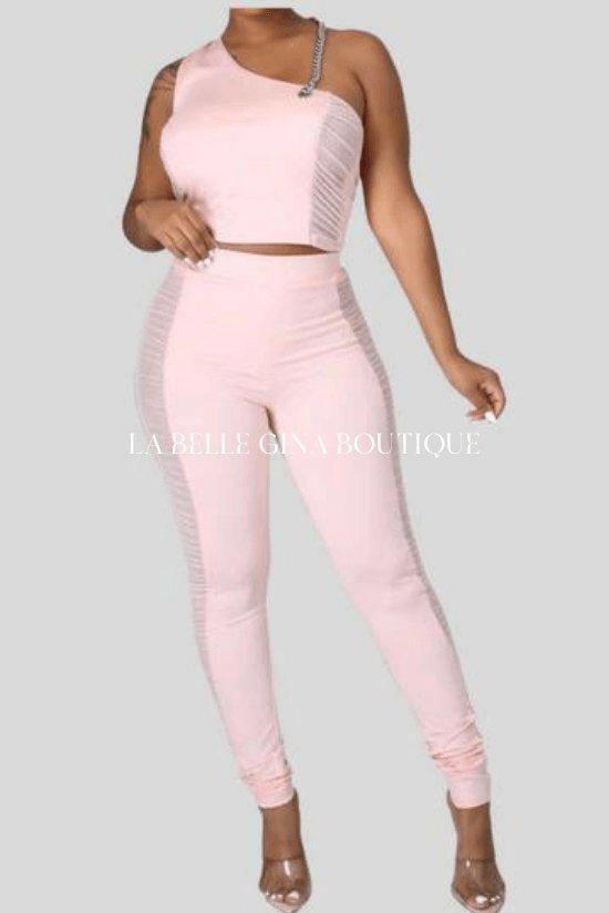 BENITA pants set with chain strap and see through set. - La Belle Gina Boutique