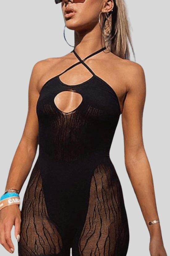 BOO backless halter perspective slim hip rompers. - La Belle Gina Boutique