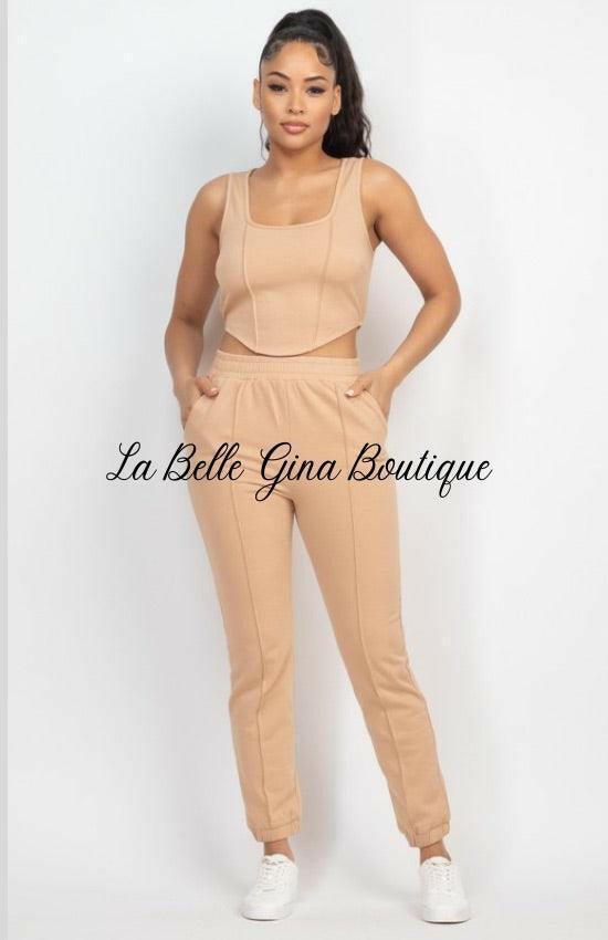 BOO corset tank top and jogger pants set. - La Belle Gina Boutique