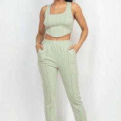 BOO corset tank top and jogger pants set. - La Belle Gina Boutique