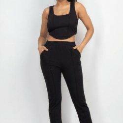 BOO corset tank top and jogger pants set. - La Belle Gina Boutique