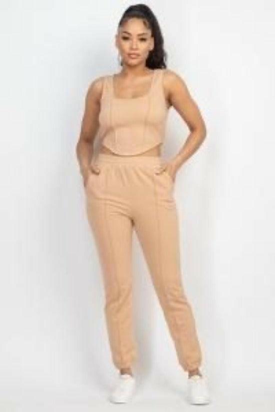 BOO corset tank top and jogger pants set. - La Belle Gina Boutique