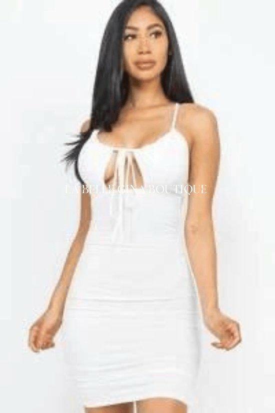 BOO front tie Bodycon mini dress - La Belle Gina Boutique