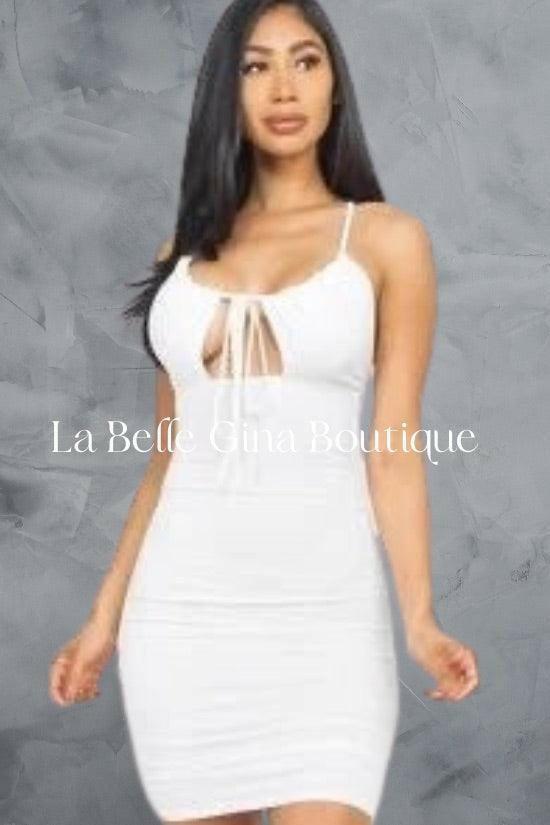 BOO front tie Bodycon mini dress - La Belle Gina Boutique