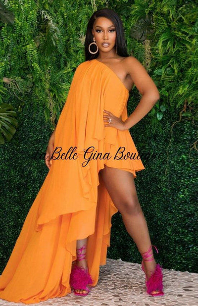 Camille chiffon Party Holiday Long Dress-Orange - La Belle Gina Boutique