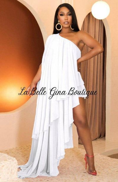 Camille Chiffon Party Holyday Long Dress-White - La Belle Gina Boutique
