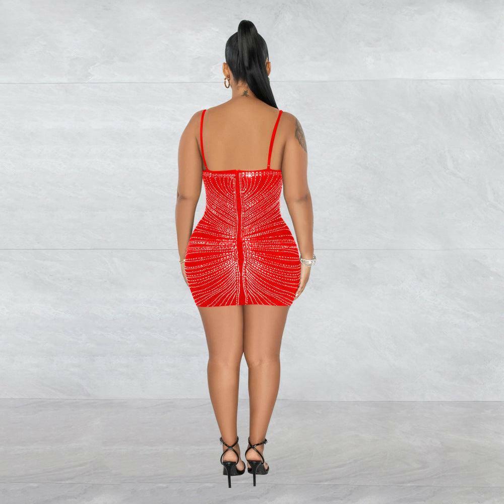 Camille Red mesh sheer Mini Dress-Red - La Belle Gina Boutique