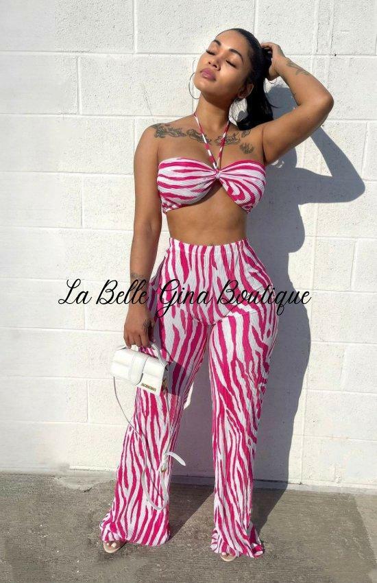 Carline Crinkled Print Two-Piece Set-Rose - La Belle Gina Boutique