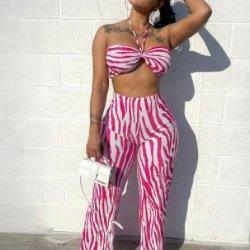 Carline Crinkled Print Two-Piece Set-Rose - La Belle Gina Boutique