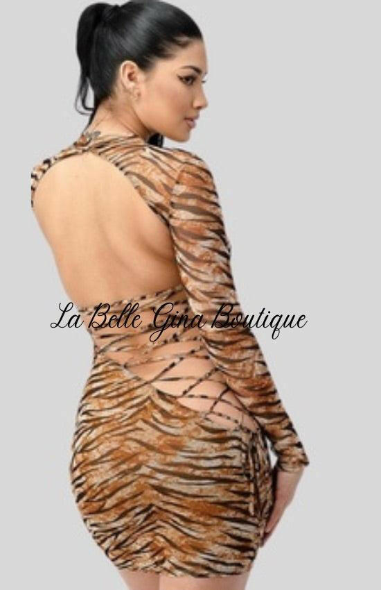 CLAIRE mini dress,zebra print long sleeves. - La Belle Gina Boutique