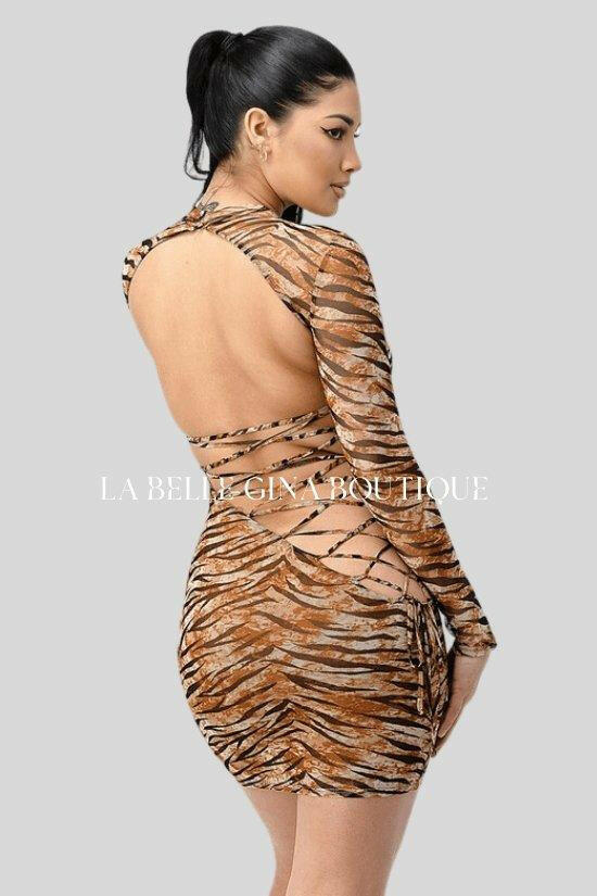 CLAIRE mini dress,zebra print long sleeves. - La Belle Gina Boutique