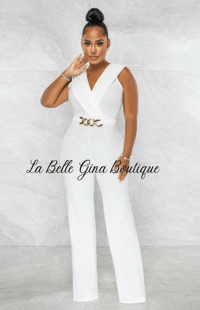 Claire white-collar jumpsuit - La Belle Gina Boutique
