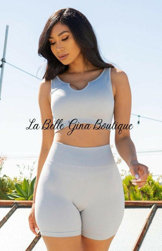 Clara Seamless High Waist Ribbed biker Set - La Belle Gina Boutique