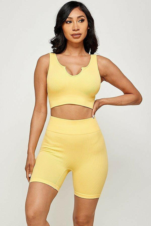 Clara Seamless High Waist Ribbed biker Set - La Belle Gina Boutique