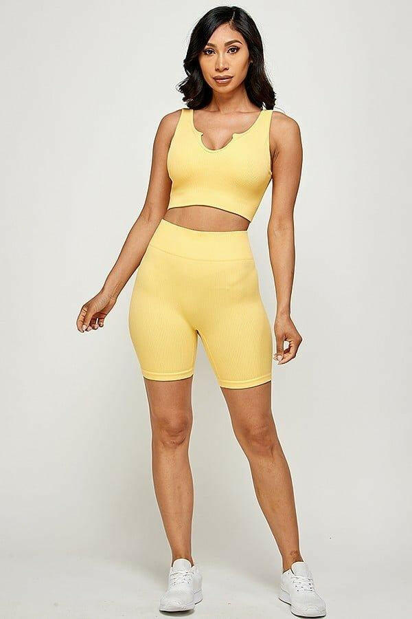 Clara Seamless High Waist Ribbed biker Set - La Belle Gina Boutique