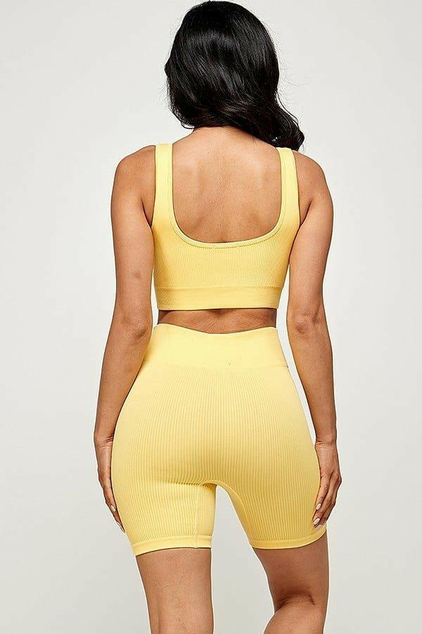 Clara Seamless High Waist Ribbed biker Set - La Belle Gina Boutique