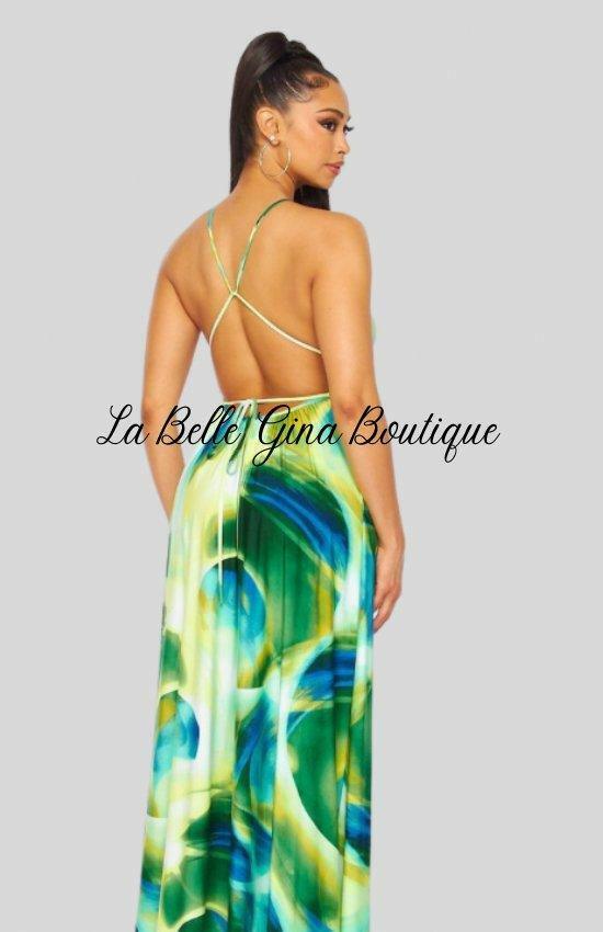 Clara Sleeveless Halter Maxi Dress-Green - La Belle Gina Boutique