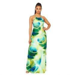 Clara Sleeveless Halter Maxi Dress-Green - La Belle Gina Boutique