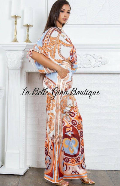 Clarisse Cropped Blouse And Wide Pants set-Rust - La Belle Gina Boutique