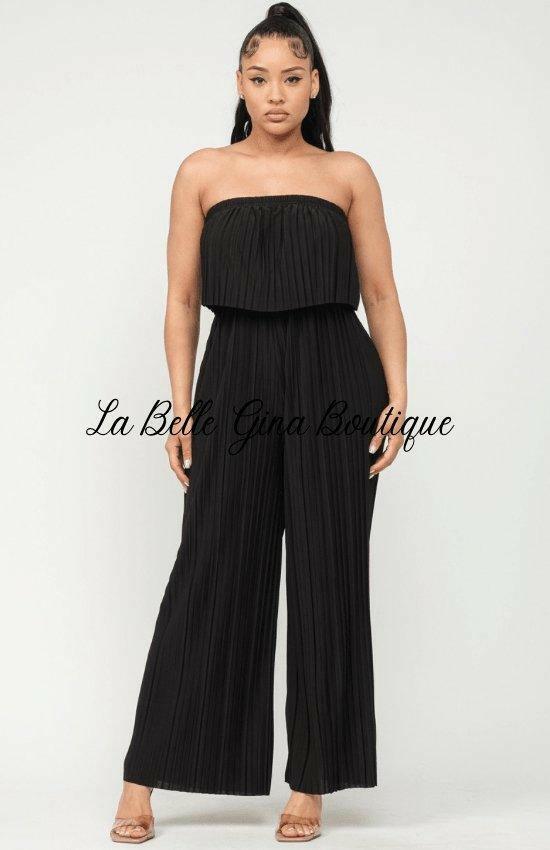 Corsette Pleated Off Shoulder Jumpsuit-Black - La Belle Gina Boutique