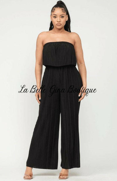 Corsette Pleated Off Shoulder Jumpsuit-Black - La Belle Gina Boutique