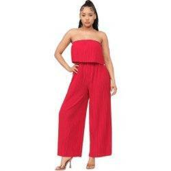 Corsette Pleated Off Shoulder Jumpsuit-Red - La Belle Gina Boutique