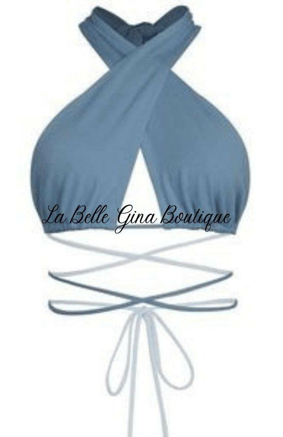 DANIEL Cross front waist tie crop top - La Belle Gina Boutique