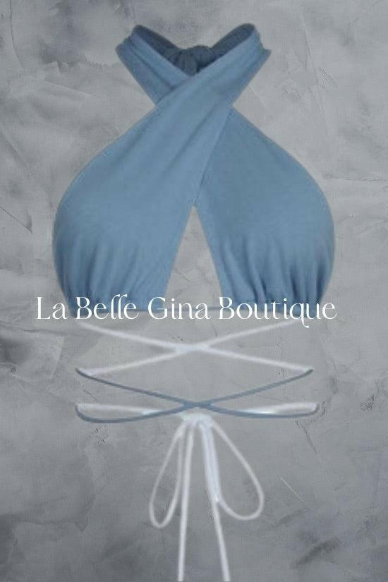 DANIEL Cross front waist tie crop top - La Belle Gina Boutique