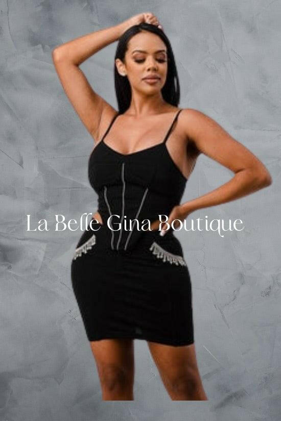 DANIEL Rhinestone strappy crop top with matching set - La Belle Gina Boutique