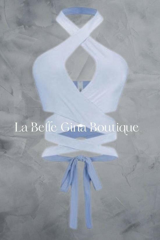 DANIEL Sleeveless halter wrap crop top - La Belle Gina Boutique