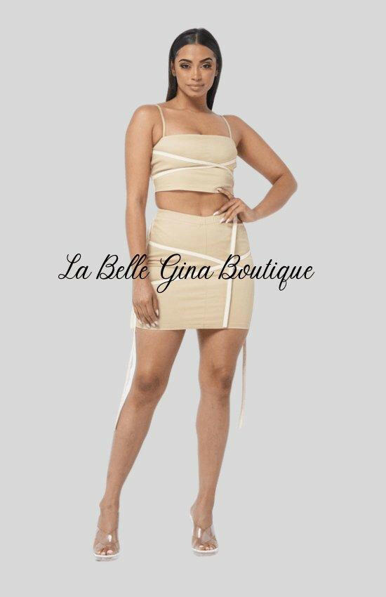 Daniela stretch denim spaghetti strapped Crop top and skirt set - La Belle Gina Boutique