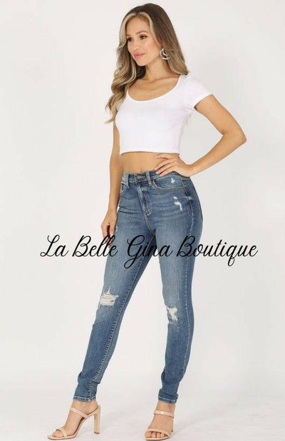 Danny Distressed high rise 5 pocket skinny denim jeans - La Belle Gina Boutique