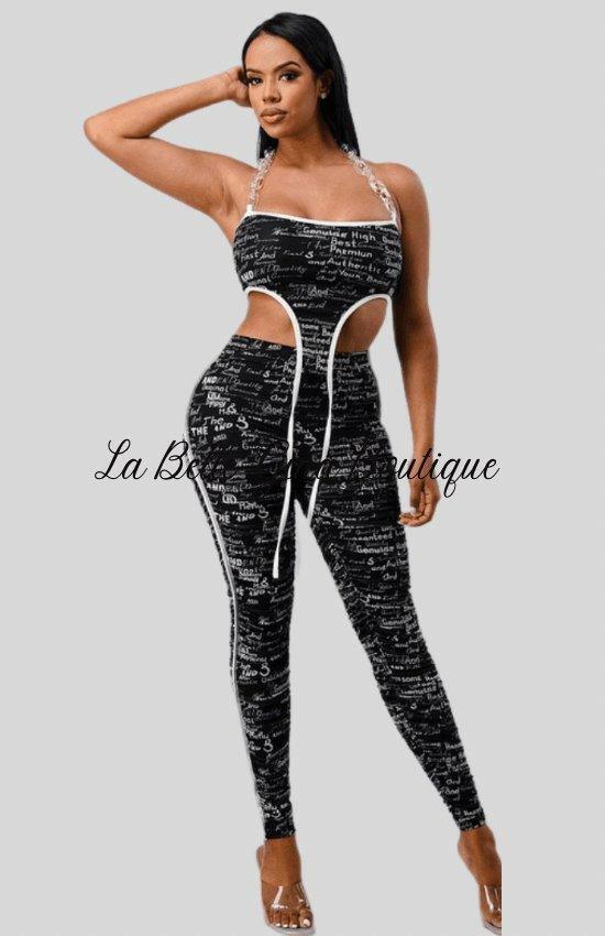 Danny mesh print crop top with Chain halter neck matching set - La Belle Gina Boutique