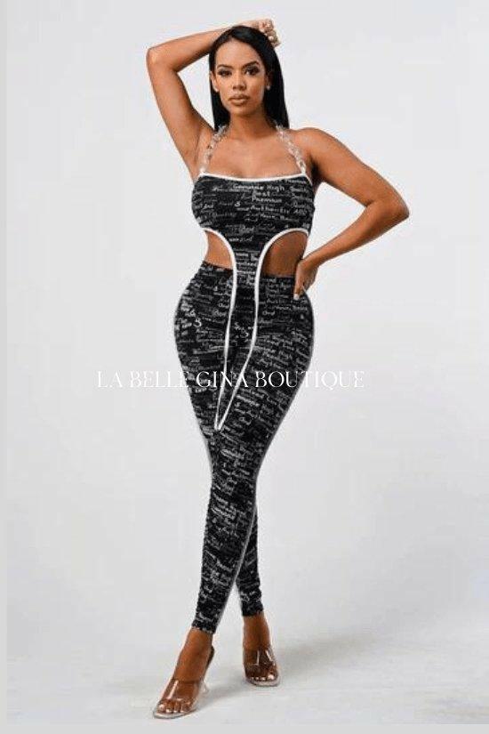 Danny mesh print crop top with Chain halter neck matching set - La Belle Gina Boutique