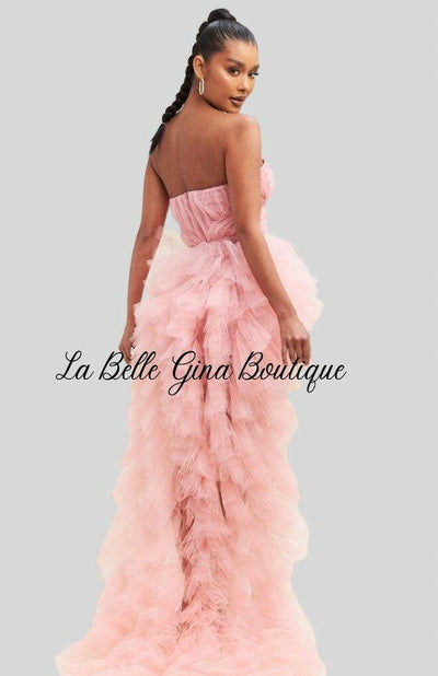 Elegant Blush Tulle Layers Mesh Dress - La Belle Gina Boutique