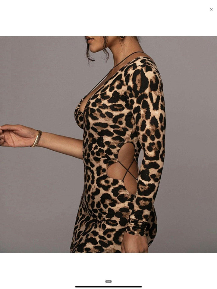 ELEGANT summer fashion leopard print shoulder cut out bodycon dress - La Belle Gina Boutique